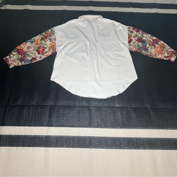 POL JACQUARD FLORAL VINTAGE CONTRAST SLEEVE SHACKET Cream Medium - Picture 11 of 13